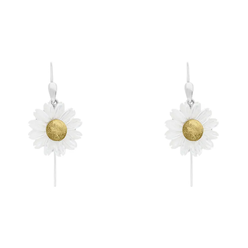 Sterling Silver Yellow Gold White Mother Of Pearl Tuberose 21mm Daisy Earrings sold by C.W. Sellors
