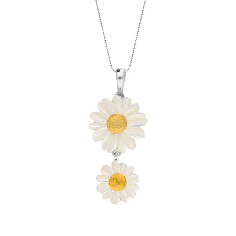 Sterling Silver and Yellow Gold White Mother Of Pearl Tuberose Twin Daisy Necklace sold by C.W. Sellors