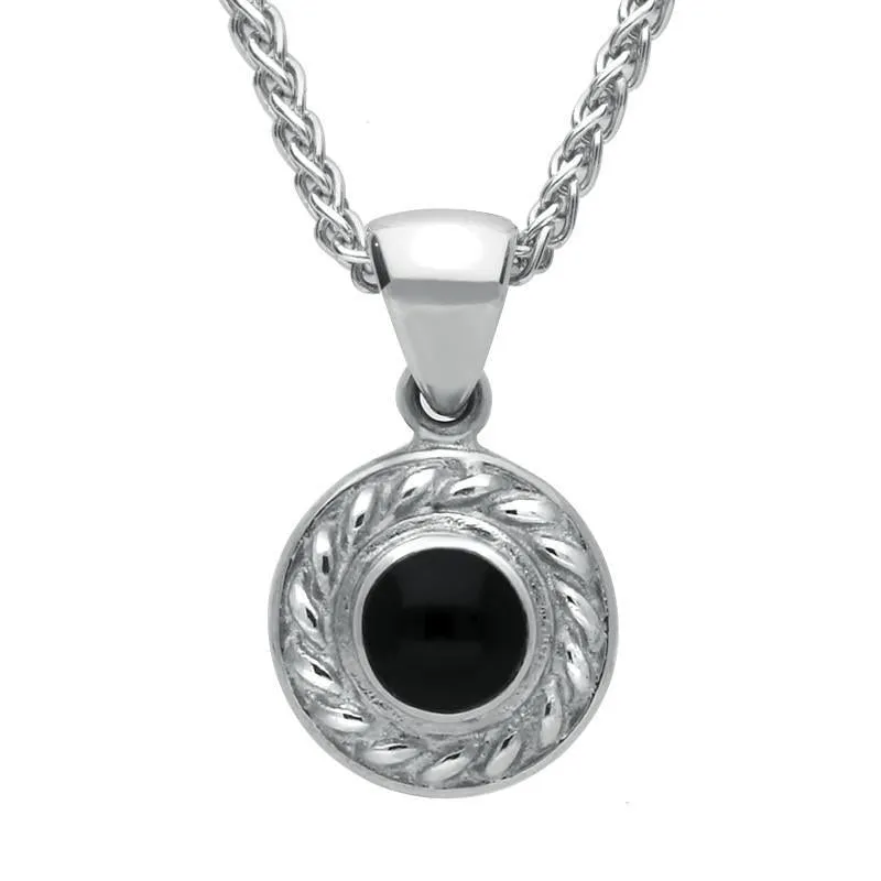 Sterling Silver Whitby Jet Round Rope Edge Necklace sold by C.W. Sellors