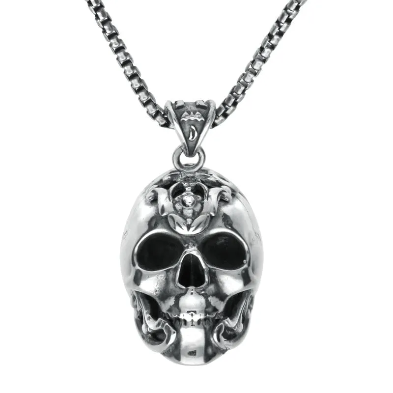 Sterling Silver Large Skull With Fancy Armour Necklace sold by C.W. Sellors