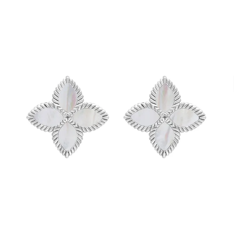 9ct White Gold White Mother of Pearl Eden Marquise Flower Stud Earrings sold by C.W. Sellors