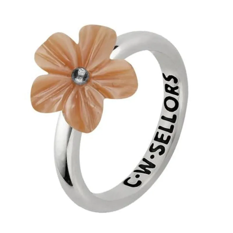 Sterling Silver Pink Mother of Pearl Tuberose 12mm Desert Rose Ring sold by C.W. Sellors
