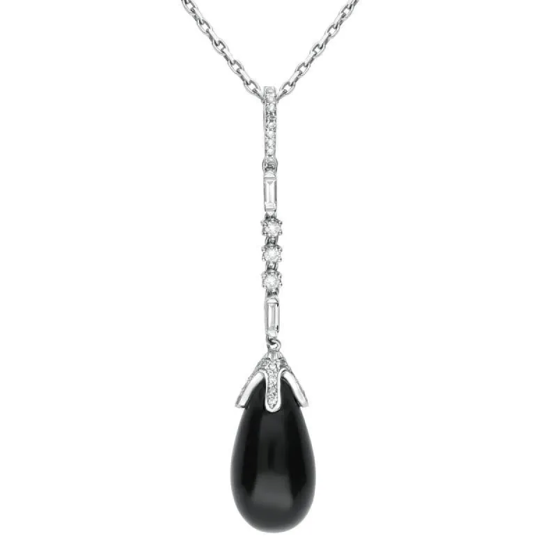 18ct White Gold Whitby Jet Diamond Pear Drop Necklace D sold by C.W. Sellors
