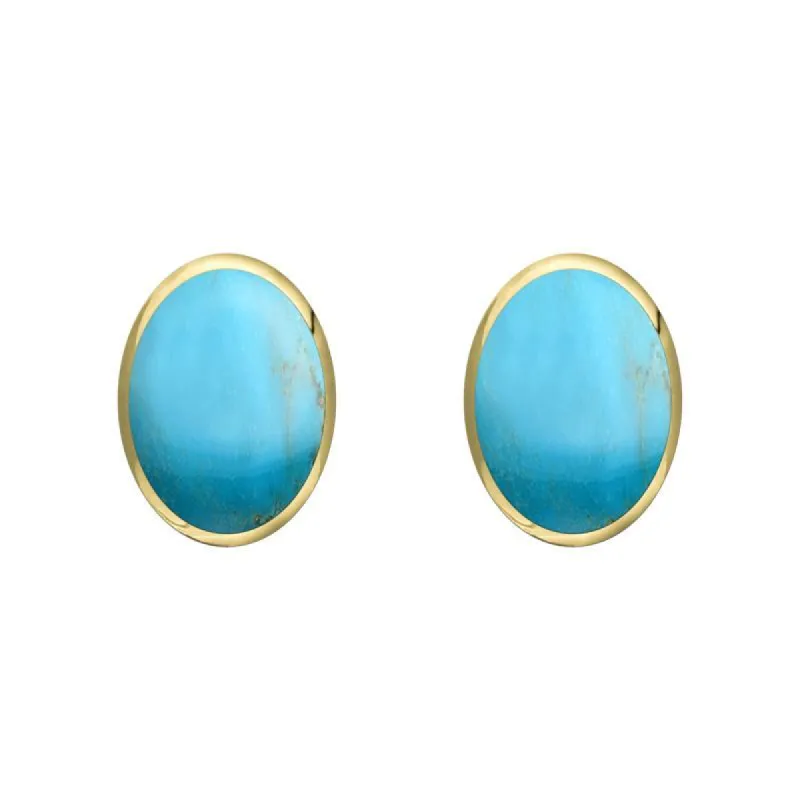 9ct Yellow Gold Turquoise 7 x 5mm Classic Small Oval Stud Earrings sold by C.W. Sellors