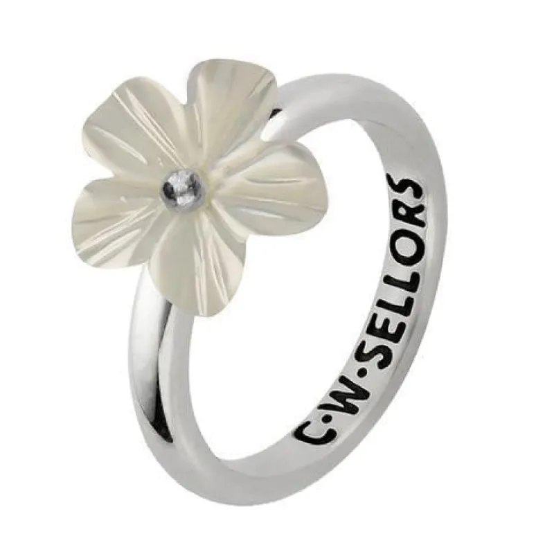 Sterling Silver White Mother of Pearl Tuberose 12mm Desert Rose Ring sold by C.W. Sellors