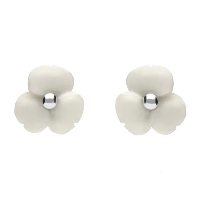 Sterling Silver White Agate Tuberose 8mm Clover Stud Earrings sold by C.W. Sellors