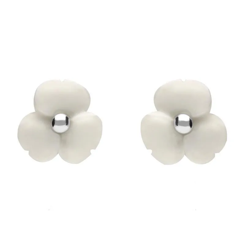 Sterling Silver White Agate Tuberose 8mm Clover Stud Earrings sold by C.W. Sellors