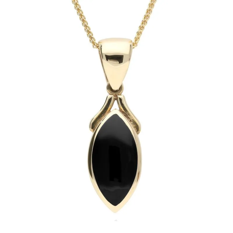 9ct Yellow Gold Whitby Jet Marquise Necklace sold by C.W. Sellors