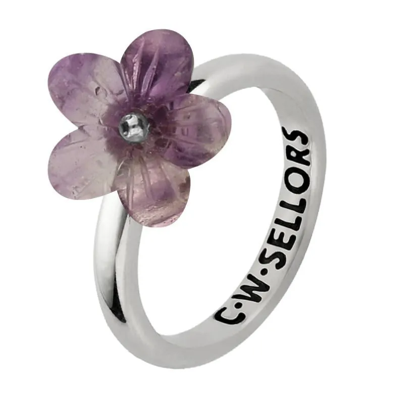 Sterling Silver Amethyst Tuberose 12mm Pansy Ring sold by C.W. Sellors
