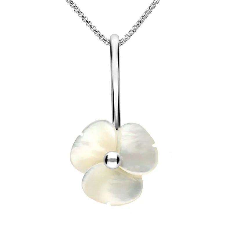 Sterling Silver White Mother of Pearl Tuberose 15mm Clover Necklace sold by C.W. Sellors