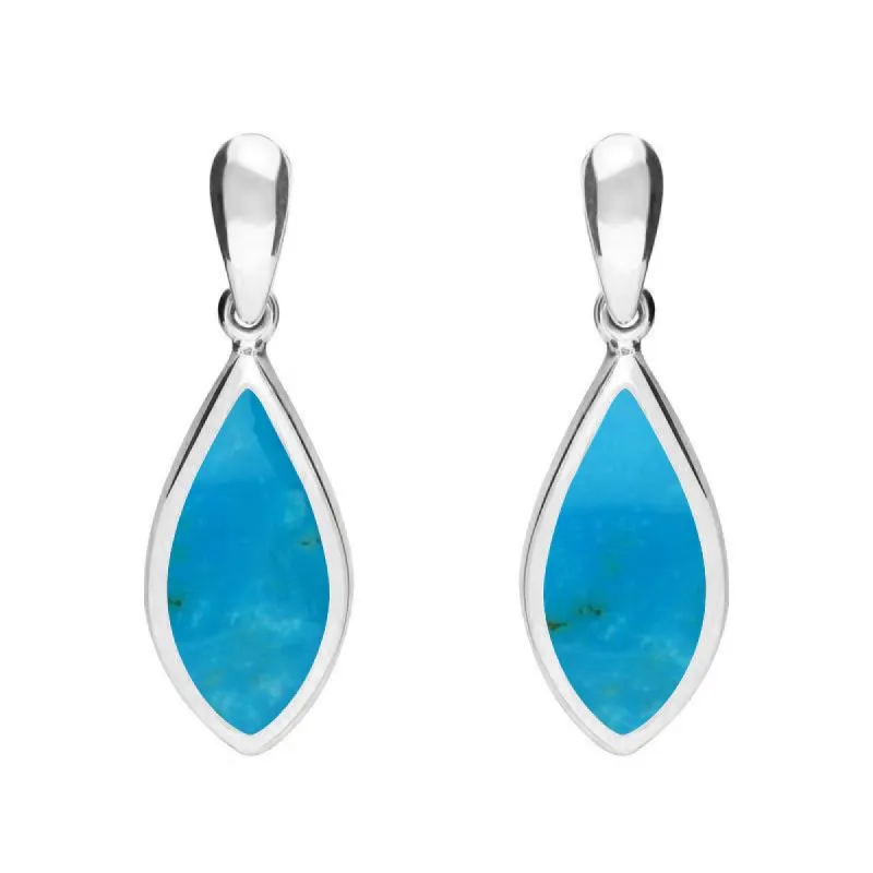 Sterling Silver Turquoise Small Pointed Pear Drop Earrings sold by C.W. Sellors