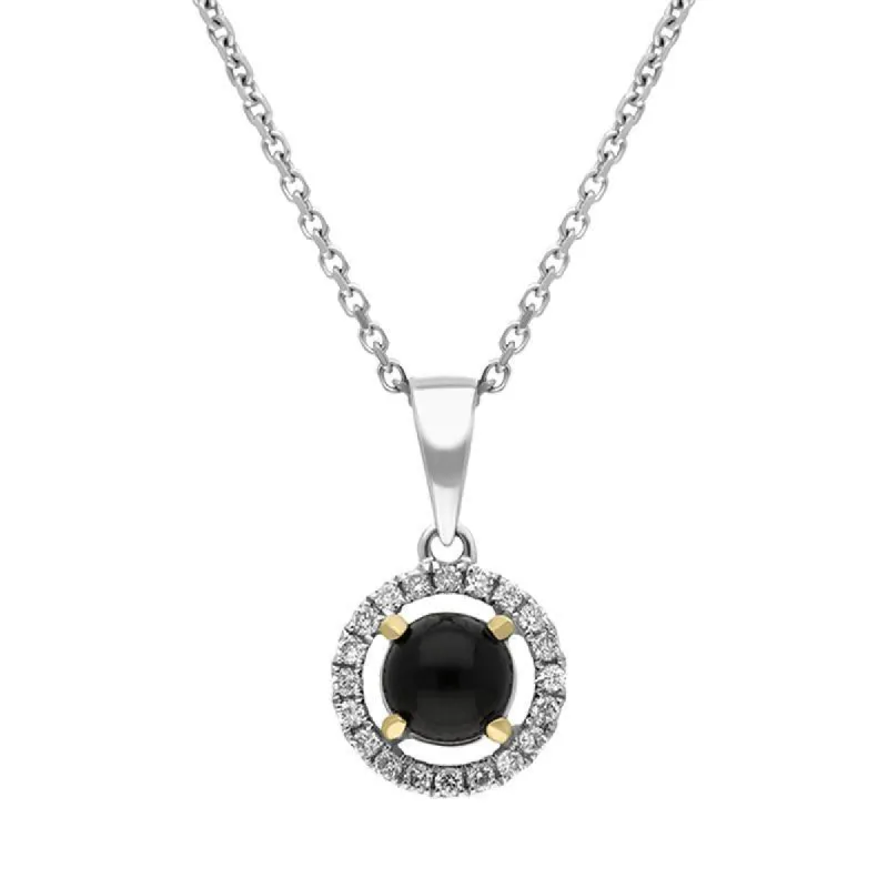 18ct White Gold Whitby Jet 0.09ct Diamond Set Round Necklace sold by C.W. Sellors