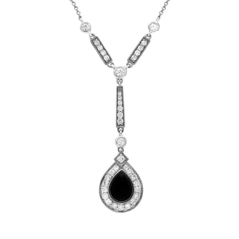 18ct White Gold Whitby Jet 0.73ct Diamond Pear Drop Necklace sold by C.W. Sellors