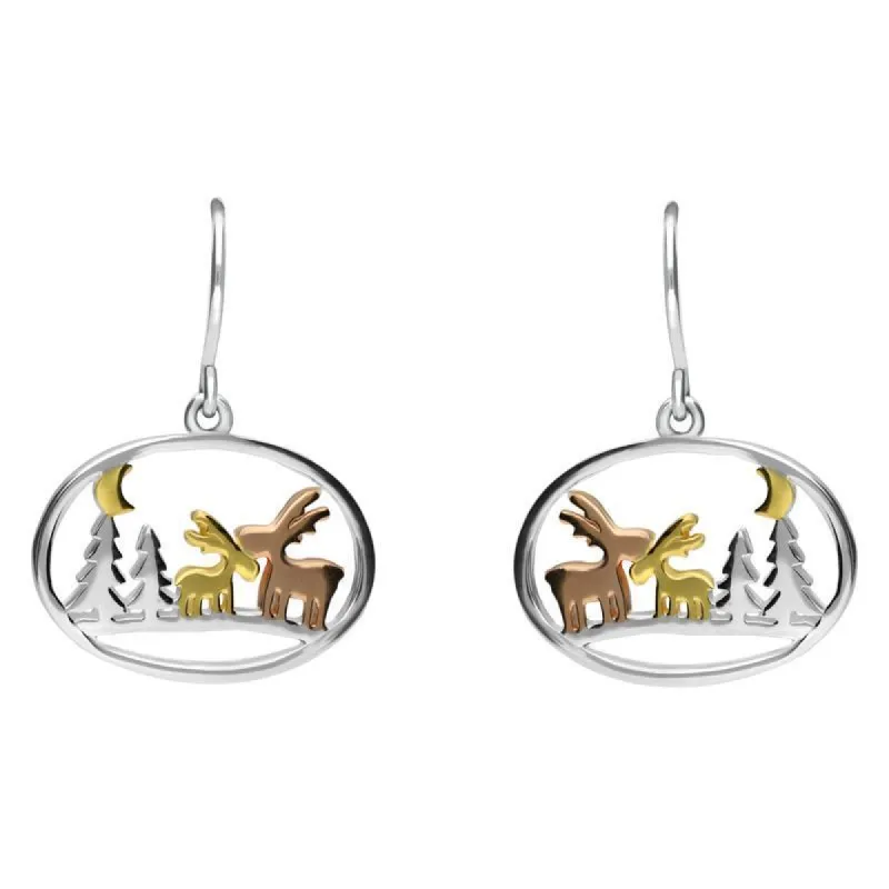 Yellow Rose Gold Sterling Silver Plated Reindeer and Trees Hook Earrings sold by C.W. Sellors