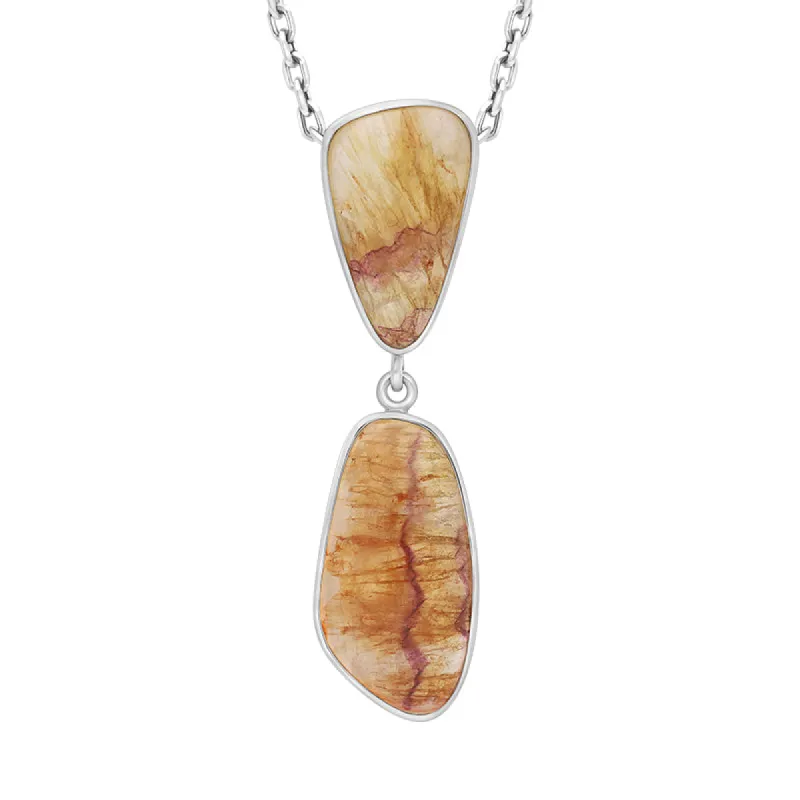 Sterling Silver Blue John Double Stone Abstract Drop Necklace D sold by C.W. Sellors