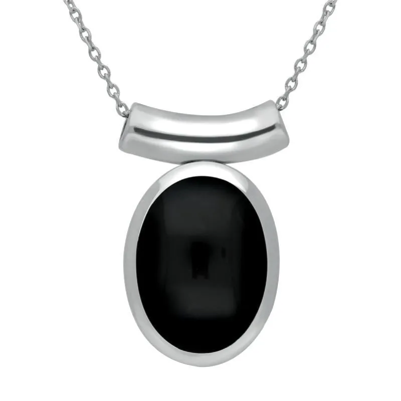 Sterling Silver Whitby Jet Oval Tube Bail Necklace sold by C.W. Sellors