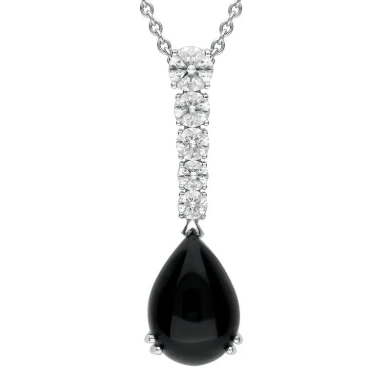 18ct White Gold Whitby Jet 1.25ct Diamond Pear Necklace sold by C.W. Sellors
