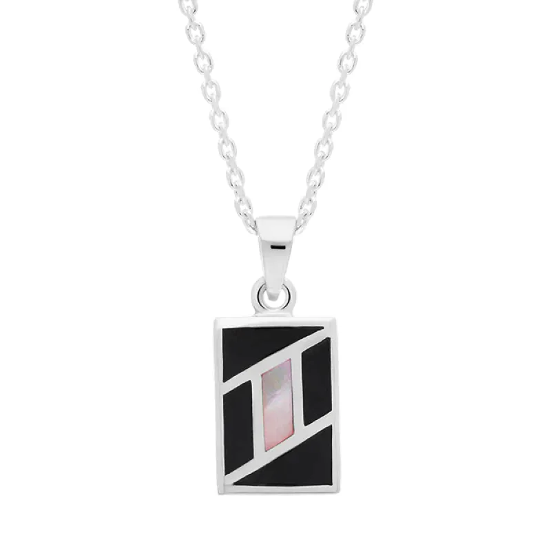 Sterling Silver Whitby Jet Mother of Pearl Oblong Necklace D sold by C.W. Sellors