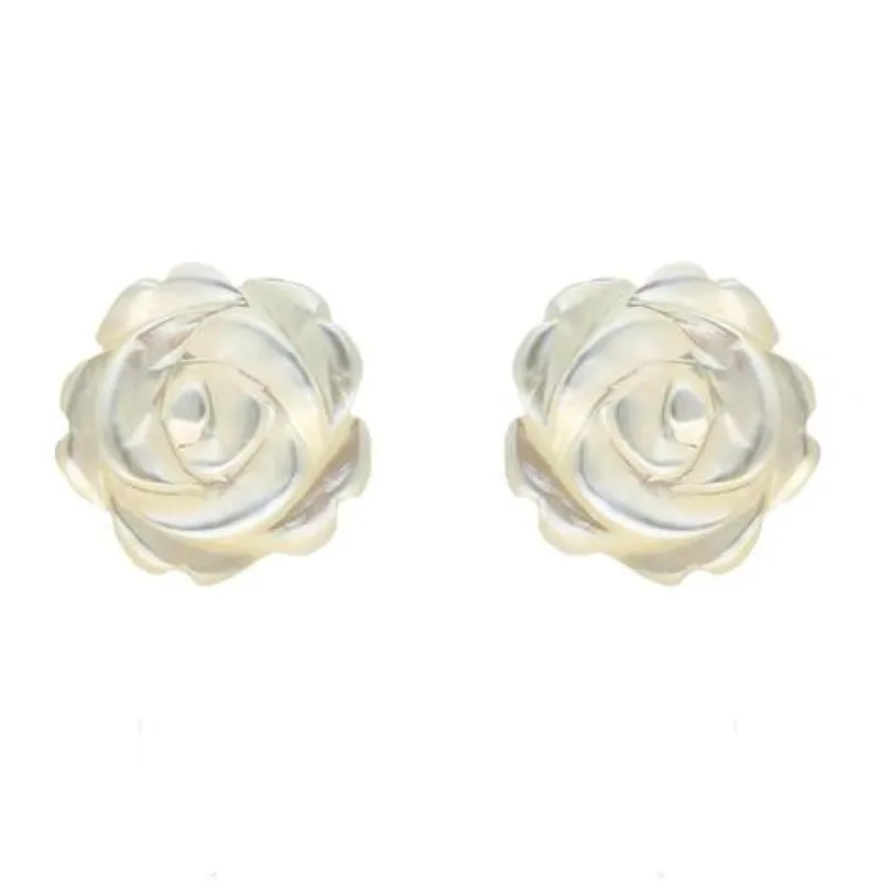 Sterling Silver White Mother of Pearl Tuberose 8mm Rose Stud Earrings sold by C.W. Sellors