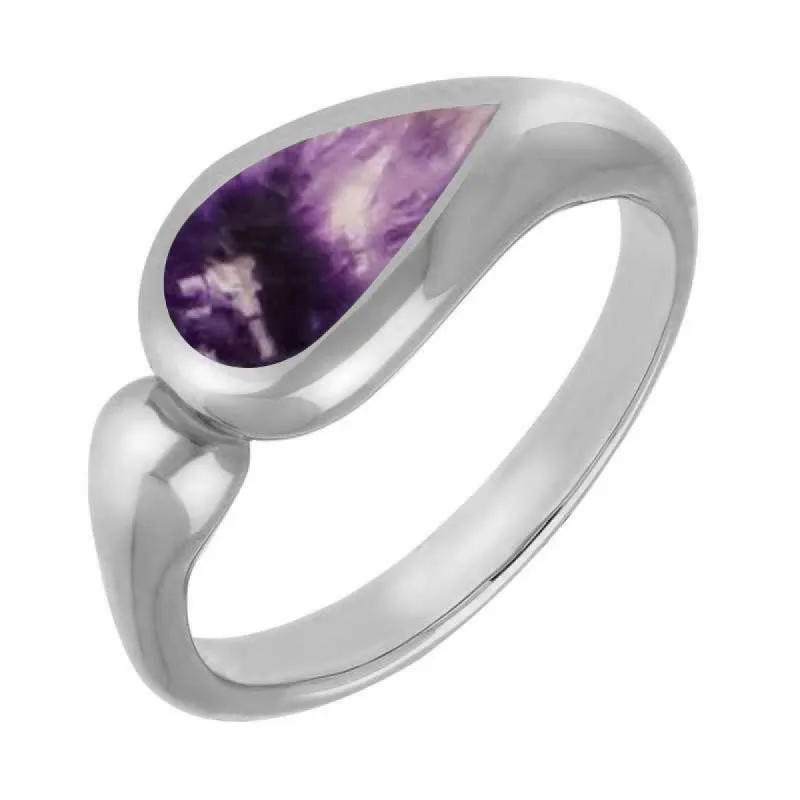 Sterling Silver Blue John Toscana Offset Teardrop Ring sold by C.W. Sellors