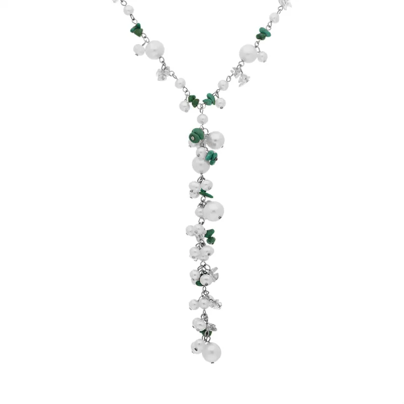 Sterling Silver Freshwater Pearl Turquoise Bead Drop Necklace D sold by C.W. Sellors