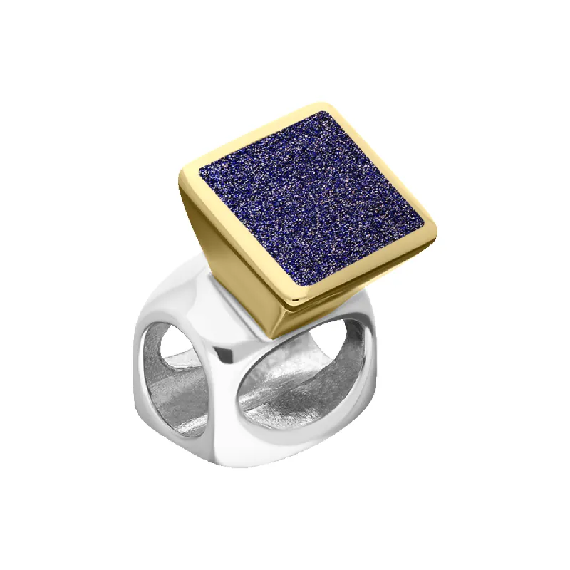 9ct Yellow Gold Sterling Silver Blue Goldstone Stepping Stones 5mm Square Charm sold by C.W. Sellors