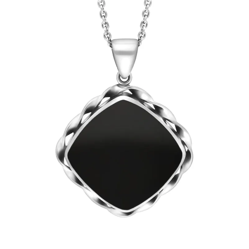 Sterling Silver Whitby Jet Cushion Rope Edge Necklace D sold by C.W. Sellors