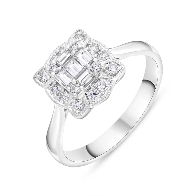 18ct White Gold 0.46ct Diamond Mixed Cut Vintage Style Cluster Ring sold by C.W. Sellors