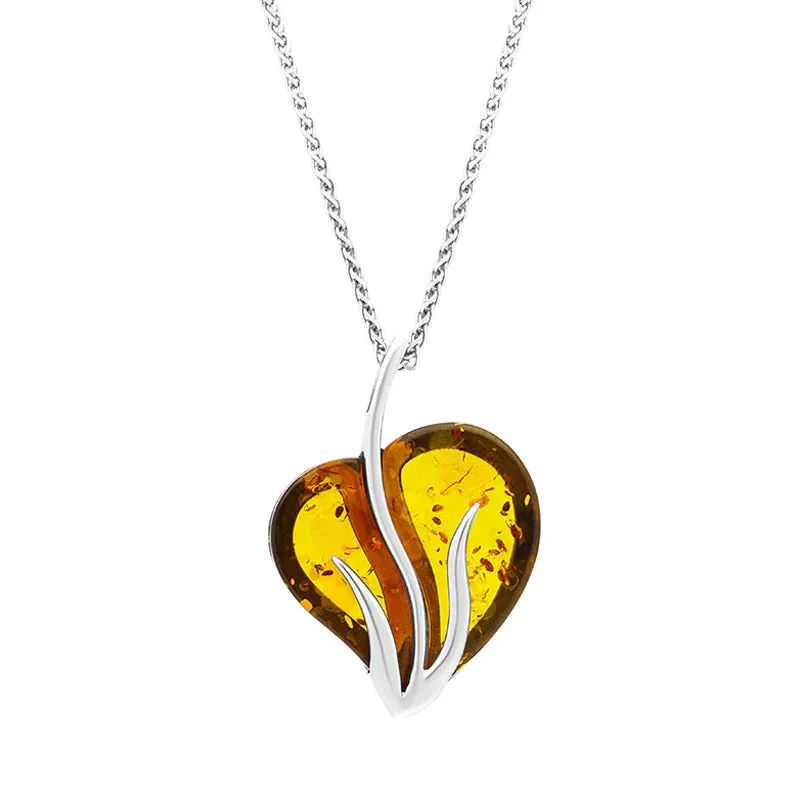 Sterling Silver Amber Curved Leaf Pendant Necklace sold by C.W. Sellors