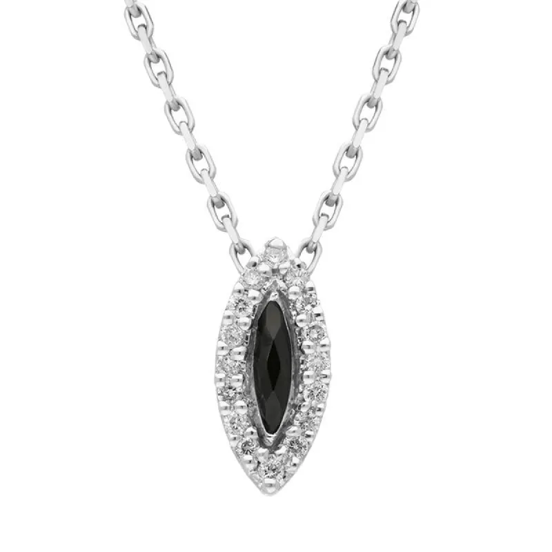 18ct White Gold Whitby Jet 0.09ct Diamond Marquise Necklace D sold by C.W. Sellors