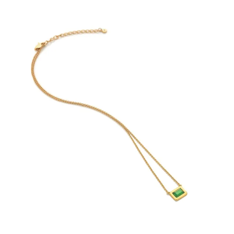 Hot Diamonds Gold Plated Sterling Silver Green Chalcedony Rectangle Necklace sold by C.W. Sellors