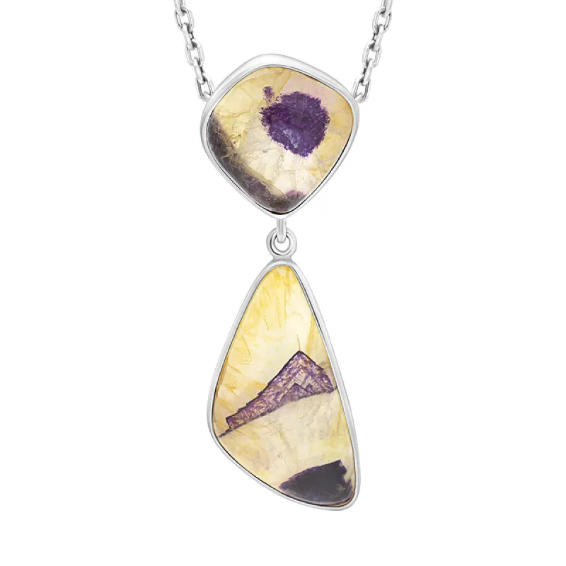 Sterling Silver Blue John Double Stone Abstract Drop Necklace D sold by C.W. Sellors