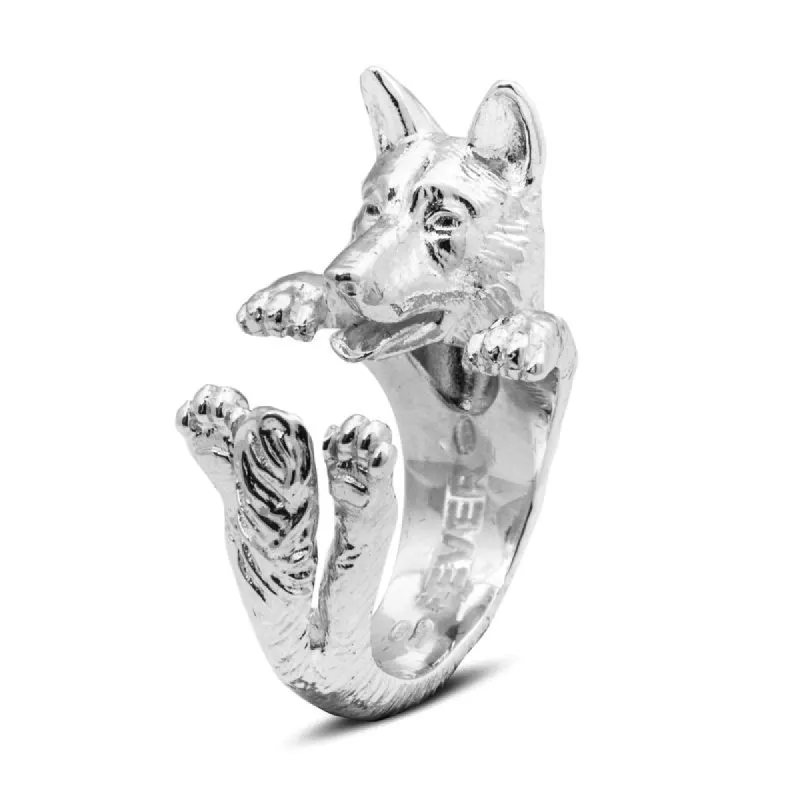 Dog Fever Sterling Silver German Shepherd Hug ring D sold by C.W. Sellors