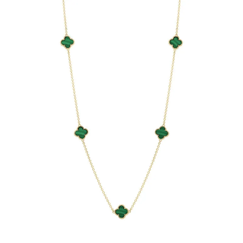 9ct Yellow Gold Malachite Bloom Four Leaf Clover Ball Edge Necklace sold by C.W. Sellors