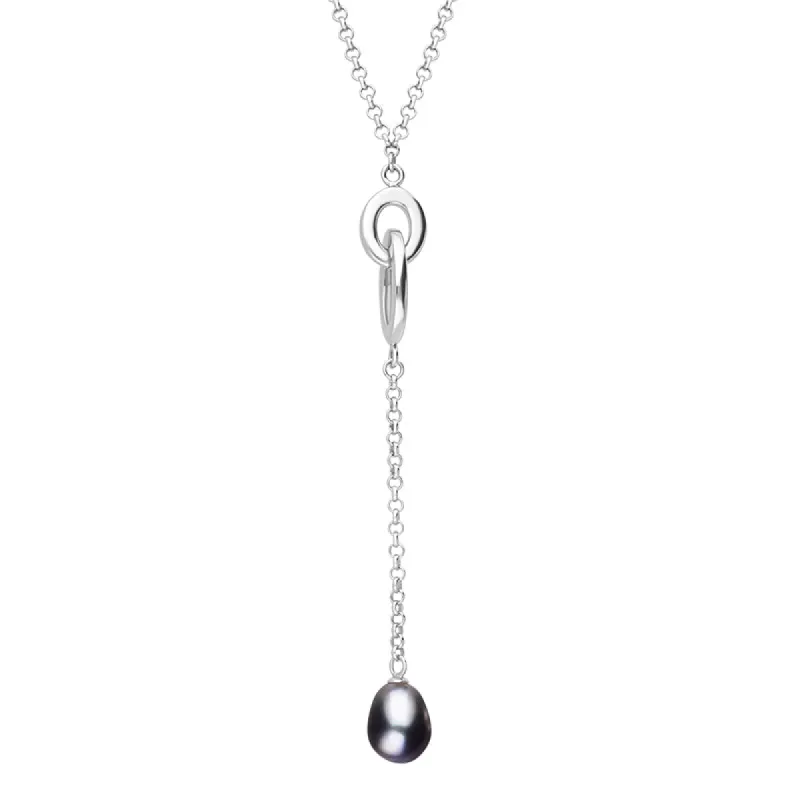 Sterling Silver Black Pearl Double Oval Drop Necklace D sold by C.W. Sellors