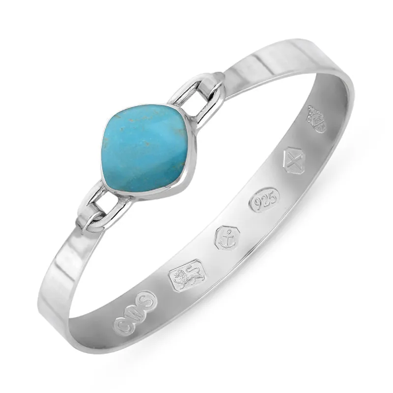 Sterling Silver Turquoise Queen's Jubilee Hallmark Wide Cushion Bangle D sold by C.W. Sellors