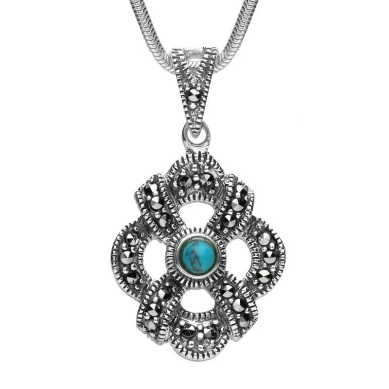 Sterling Silver Turquoise Marcasite Celtic Crossover Necklace sold by C.W. Sellors
