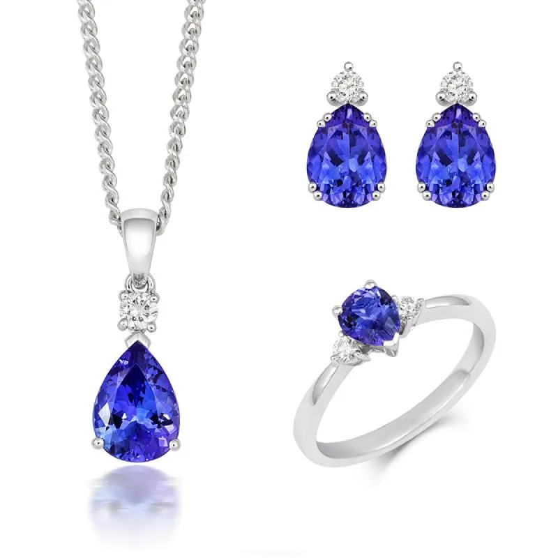 18ct White Gold Tanzanite Diamond Three Piece Gift Set sold by C.W. Sellors