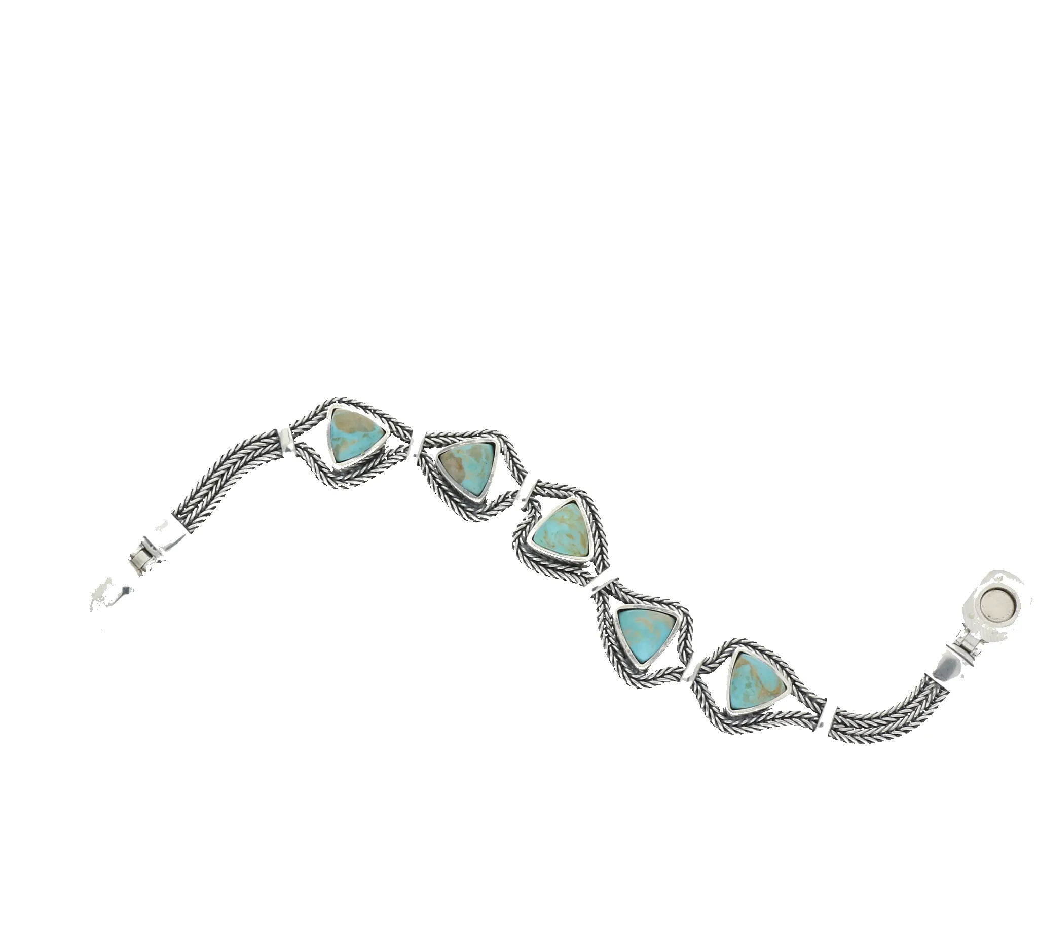 Sterling Silver Turquoise Five Stone Triangular Marquise Foxtail Bracelet D sold by C.W. Sellors