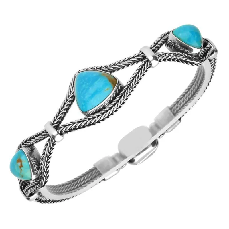 Sterling Silver Turquoise Foxtail Three Stone Triangle Bracelet D sold by C.W. Sellors