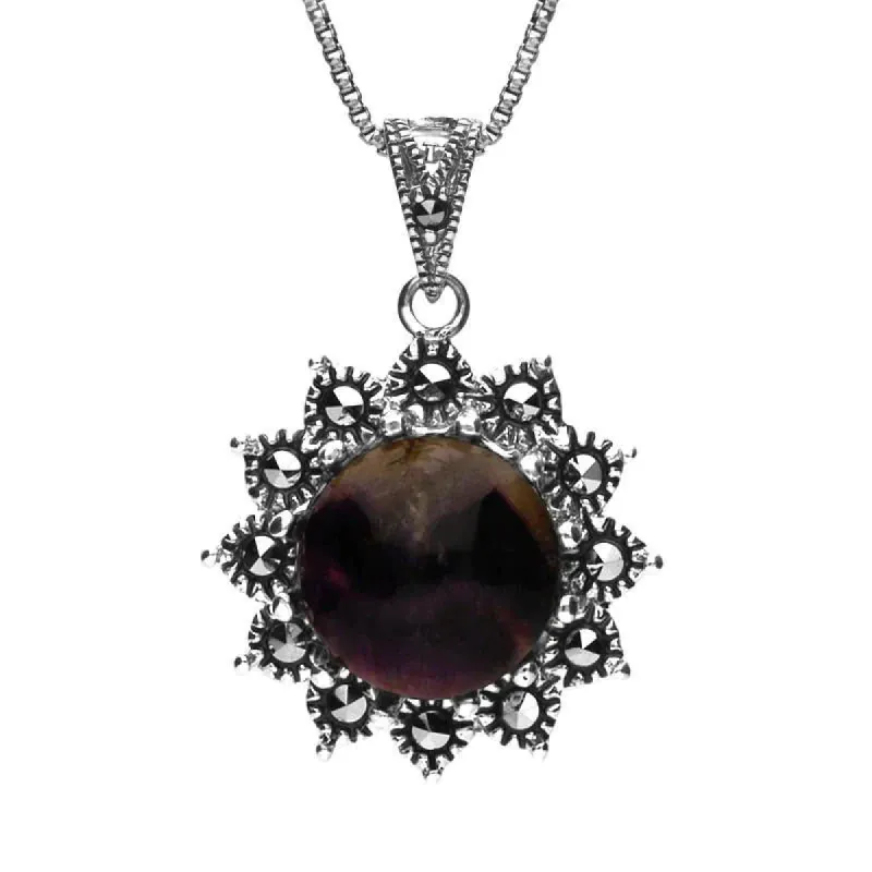 Sterling Silver Blue John Marcasite Round Beaded Point Edge Necklace sold by C.W. Sellors