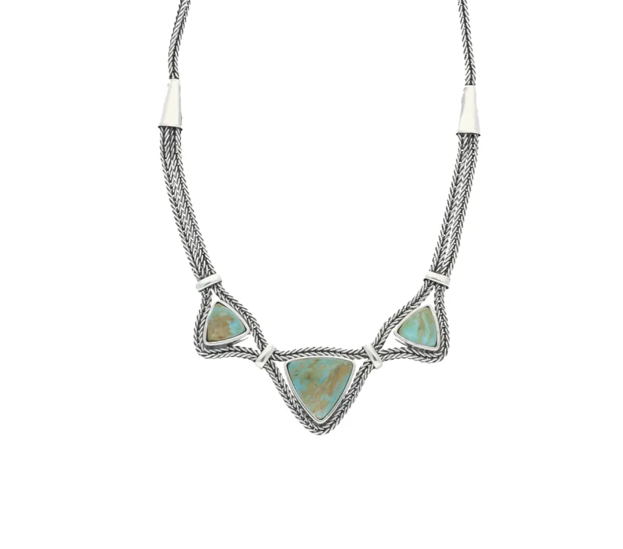 Sterling Silver Turquoise Three Stone Triangular Foxtail Necklace D sold by C.W. Sellors