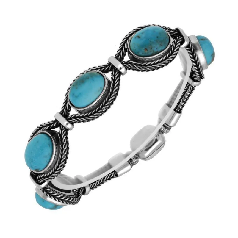 Sterling Silver Turquoise Foxtail Five Stone Oval Bracelet D sold by C.W. Sellors