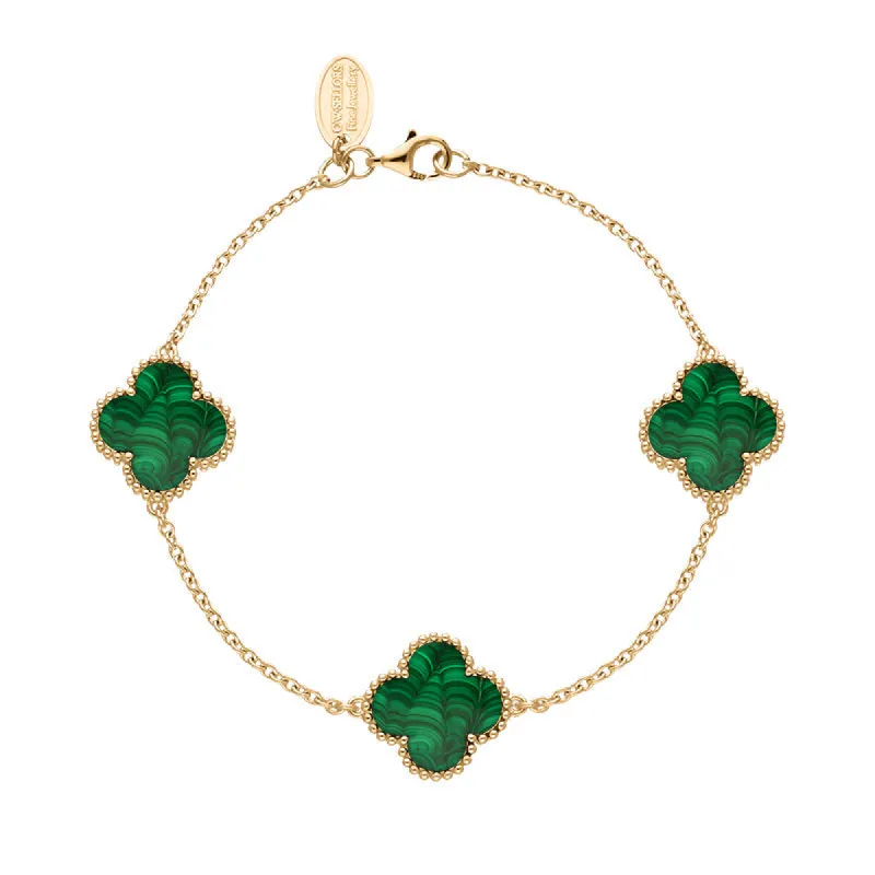 18ct Rose Gold Malachite Bloom Four Leaf Clover Ball Edge Chain Bracelet sold by C.W. Sellors