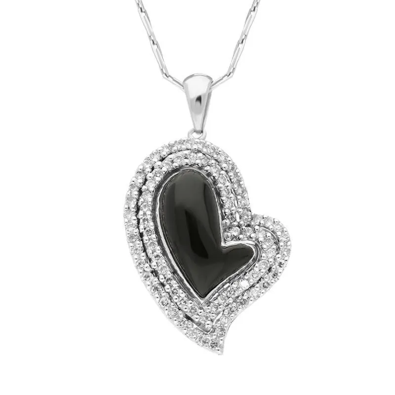 18ct White Gold Whitby Jet 0.49ct Diamond Curved Heart Necklace sold by C.W. Sellors