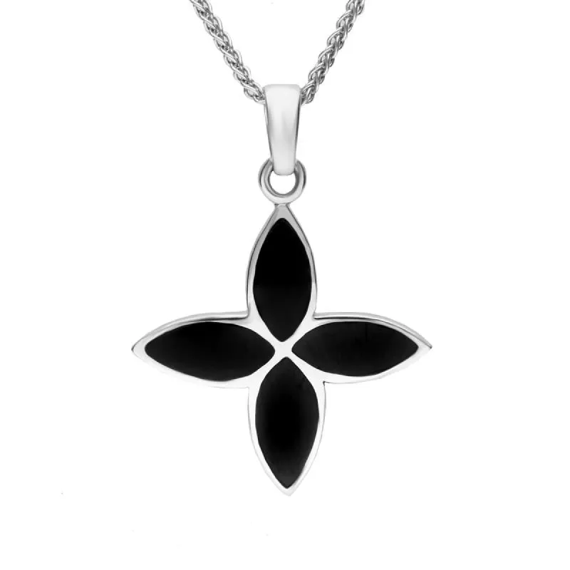 Sterling Silver Whitby Jet Four Stone Cross Necklace D sold by C.W. Sellors
