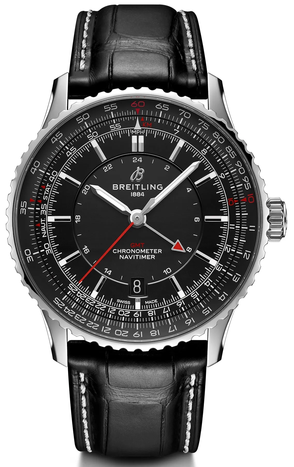 Breitling Navitimer Automatic GMT 41 Black Leather Watch sold by C.W. Sellors