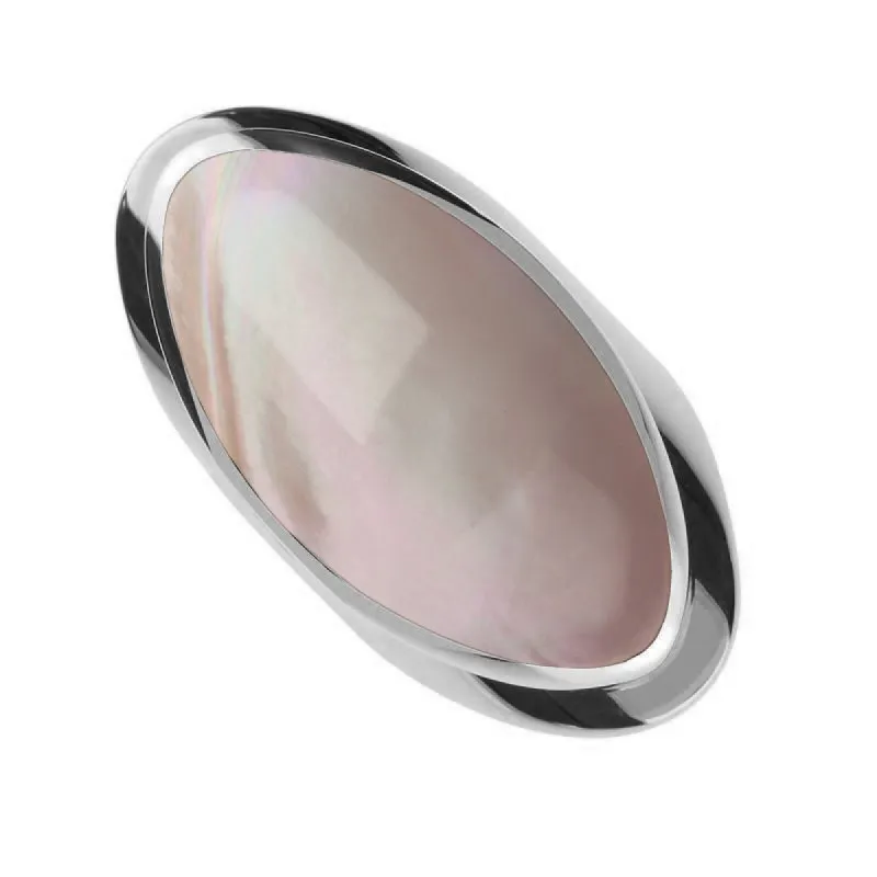 Sterling Silver Pink Mother of Pearl Large Oval Statement Ring sold by C.W. Sellors