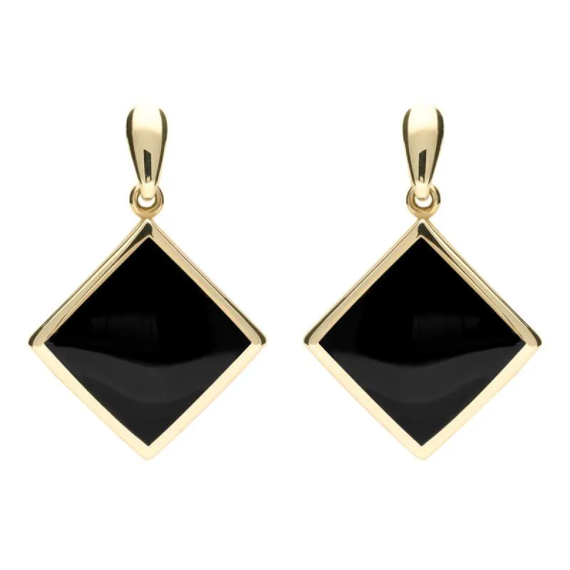 9ct Yellow Gold Whitby Jet Rhombus Drop Earrings sold by C.W. Sellors