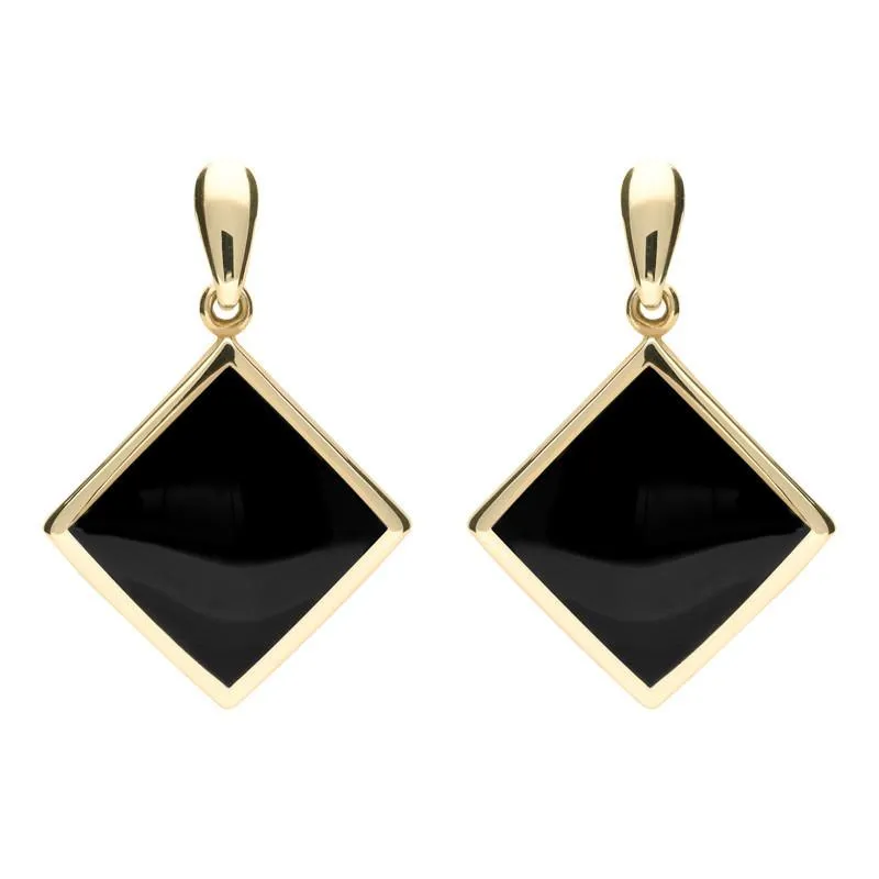9ct Yellow Gold Whitby Jet Rhombus Drop Earrings sold by C.W. Sellors